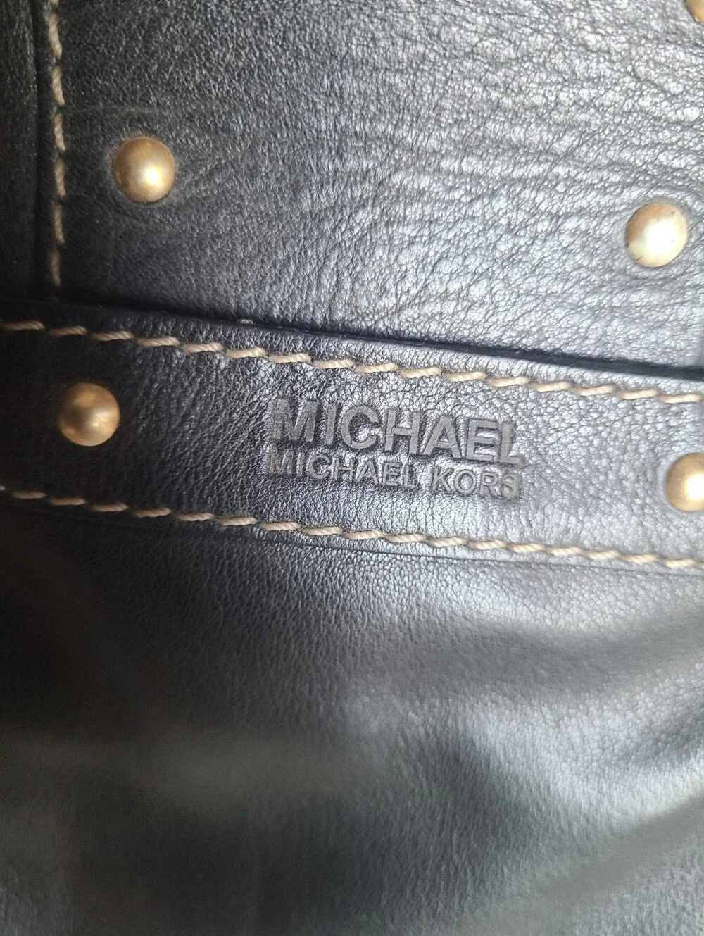 Michael Kors Astor Collection black leather studded satchel shoulder bag